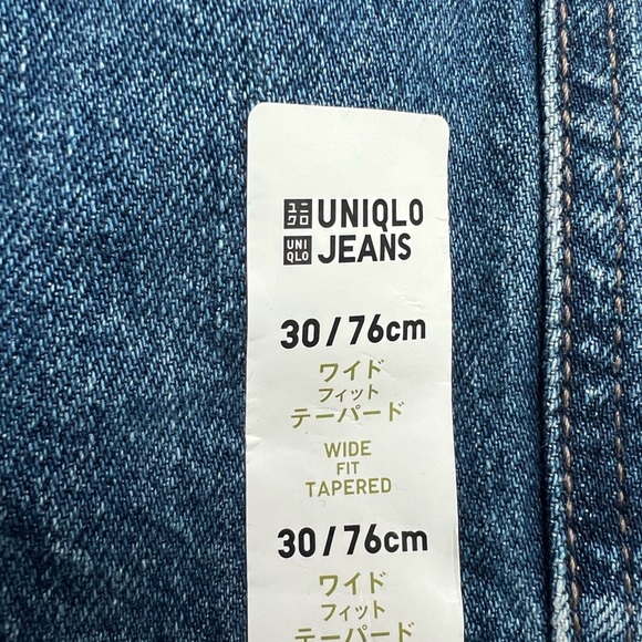 Uniqlo Wide Fit Tapered Leg Jeans Unisex Size 30 High Rise 100% Cotton 65 Blue - Picture 9 of 15
